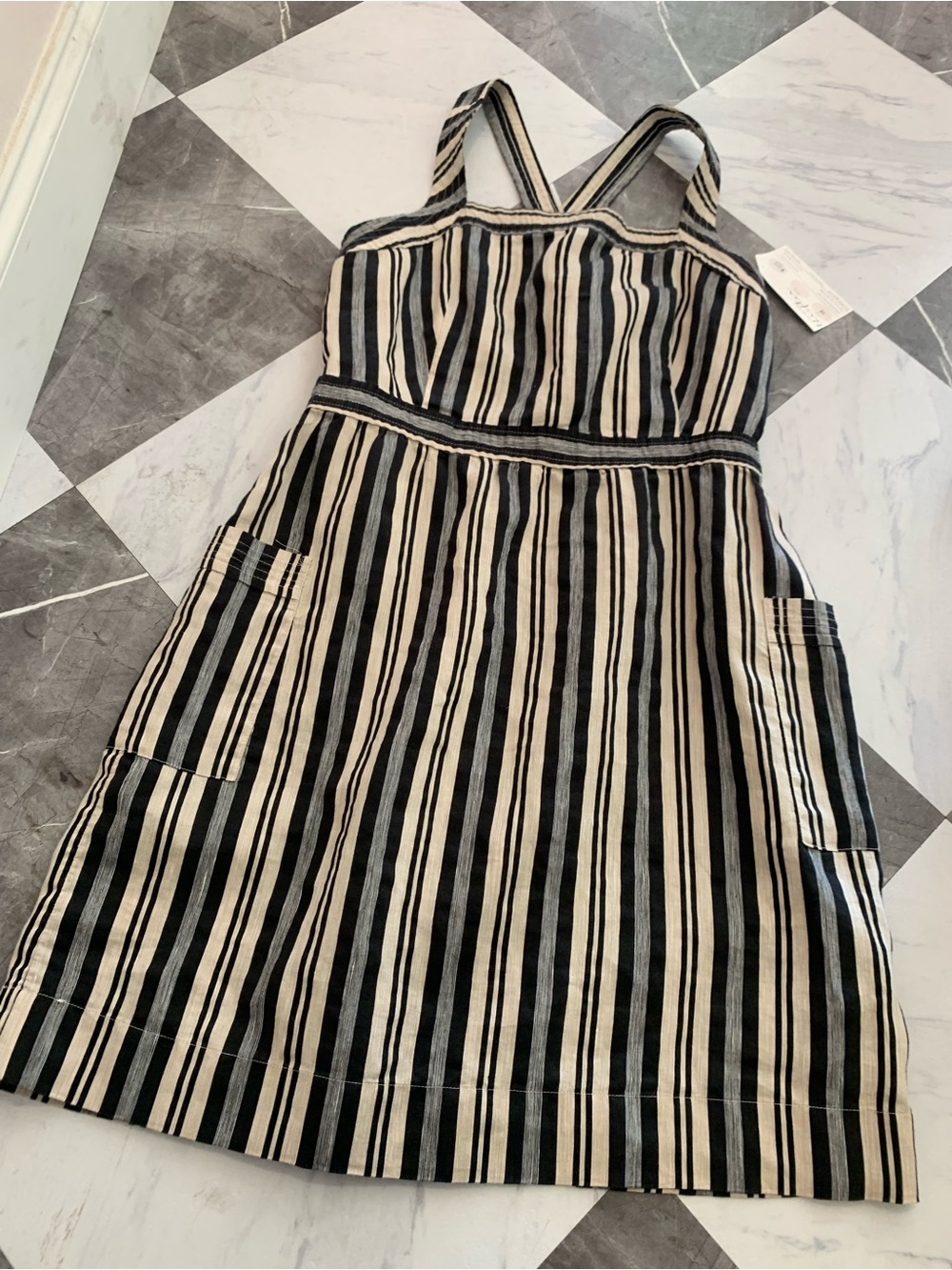 Madewell Black & Cream Striped Mini Dress with Pockets